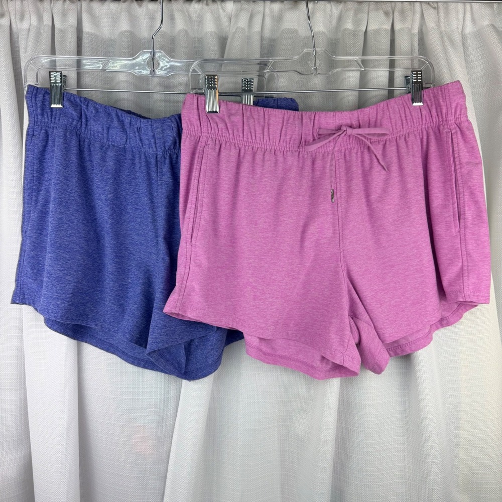 Athletic Works Womens Heathered Shorts Lot of 2 Purple Pink Pockets Size L 12-14